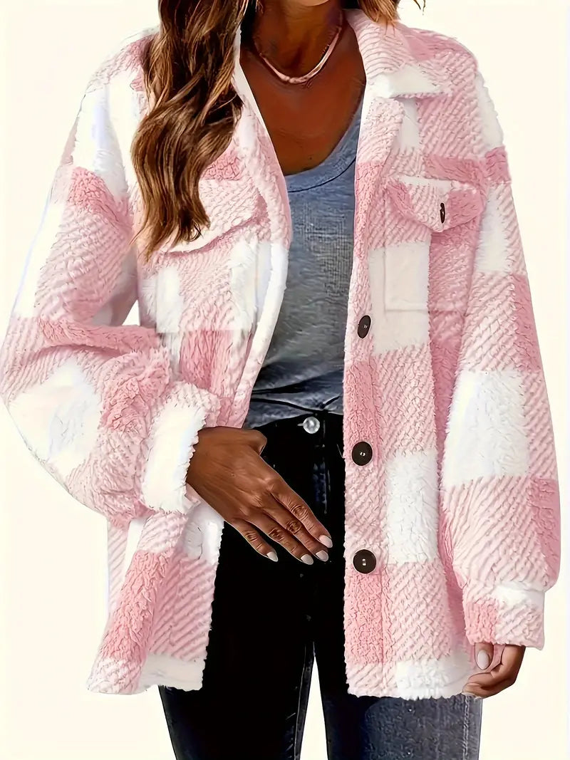 Classic Comfy Long Sleeve Plaid Pattern Jacket