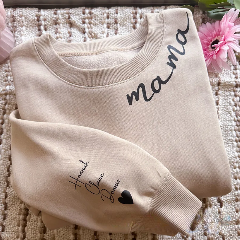 Mothers Day Personalized Mama Embroidered Sweatshirt With Bow Detail