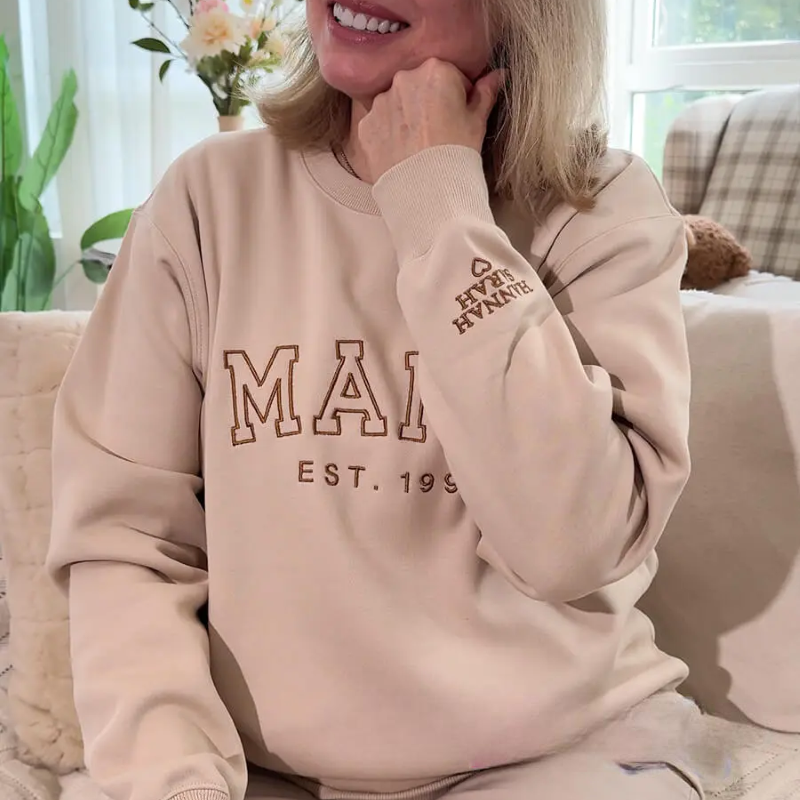 Mothers Day Personalized Mama Embroidered Sweatshirt With Bow Detail