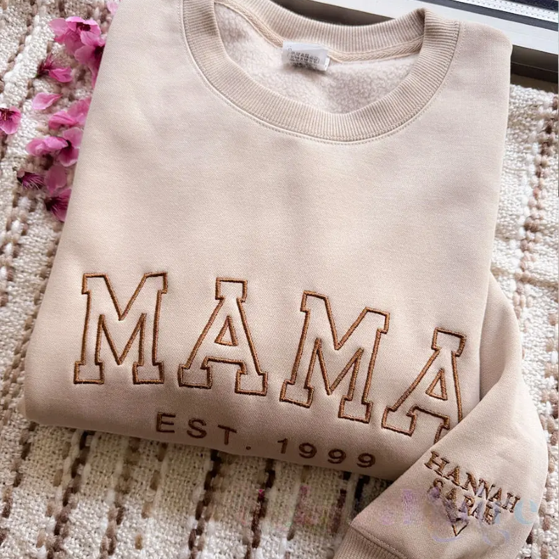 Mothers Day Personalized Mama Embroidered Sweatshirt With Bow Detail
