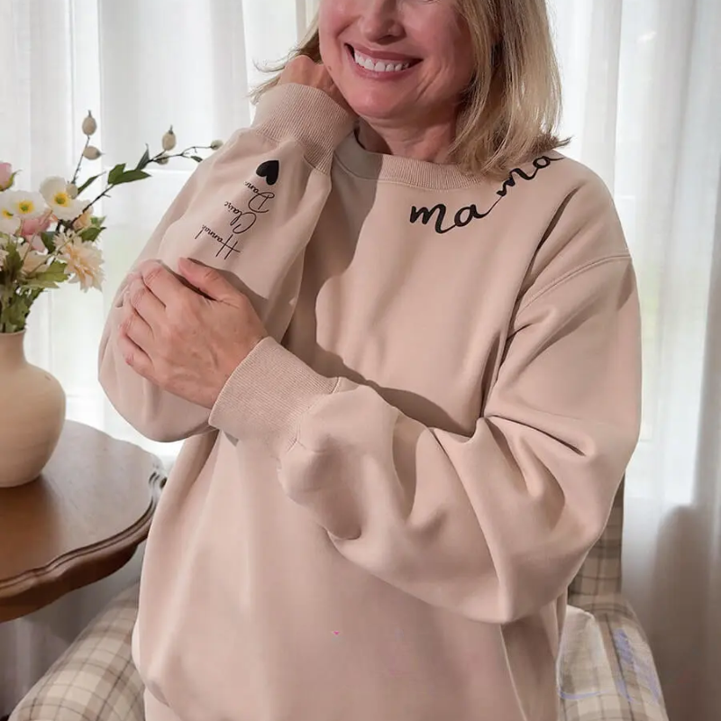 Mothers Day Personalized Mama Embroidered Sweatshirt With Bow Detail