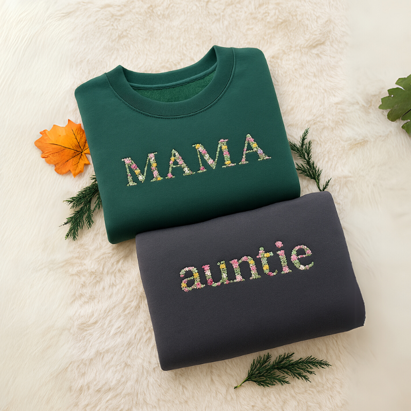 Mothers Day Personalized Mama Embroidered Sweatshirt With Bow Detail