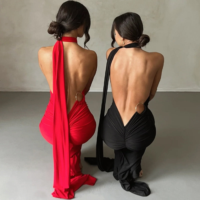 Oblique Backless Maxi Dress