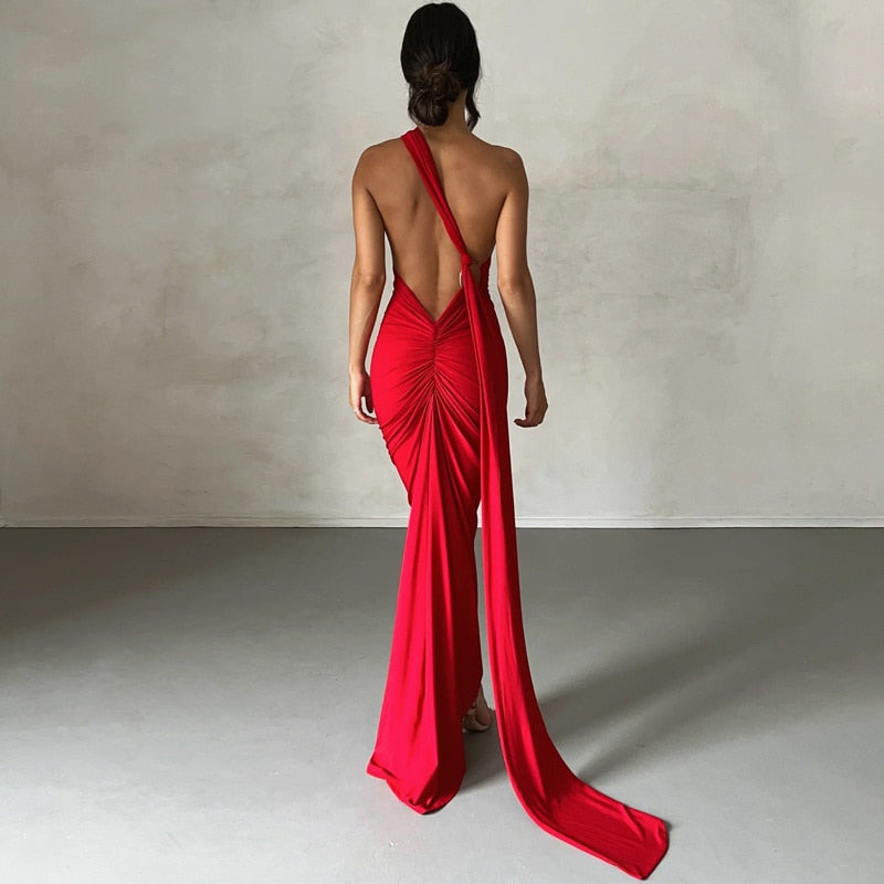 Oblique Backless Maxi Dress