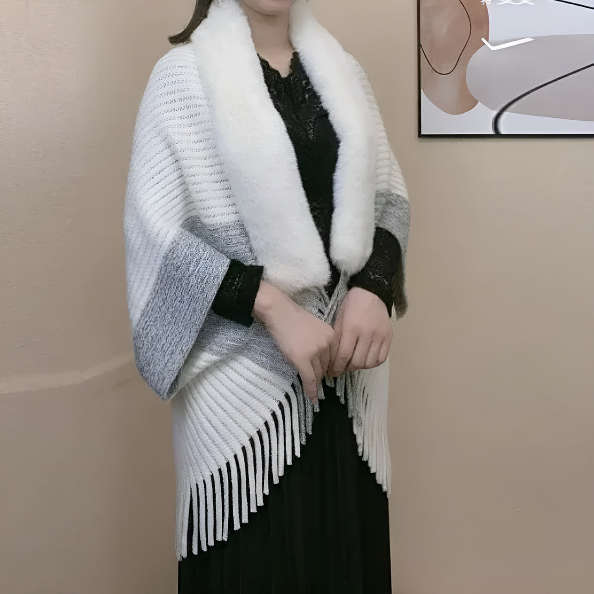 Oversized Knitted Shawl With Cashmere Texture