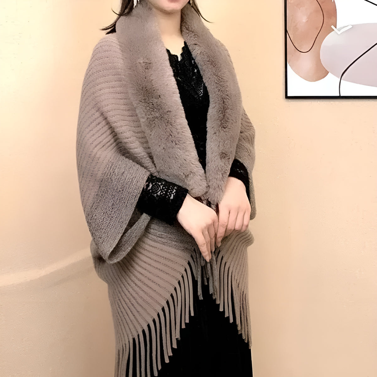 Oversized Knitted Shawl With Cashmere Texture