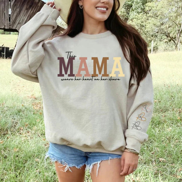 Personalized Wear Mama Sweatshirt With Kid Names On Sleeves For Mothers Day