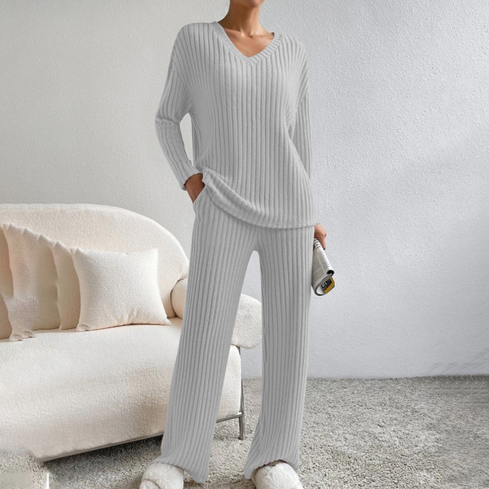 Ribbed Knit Lounge Set Pullover And Pants Matching Set