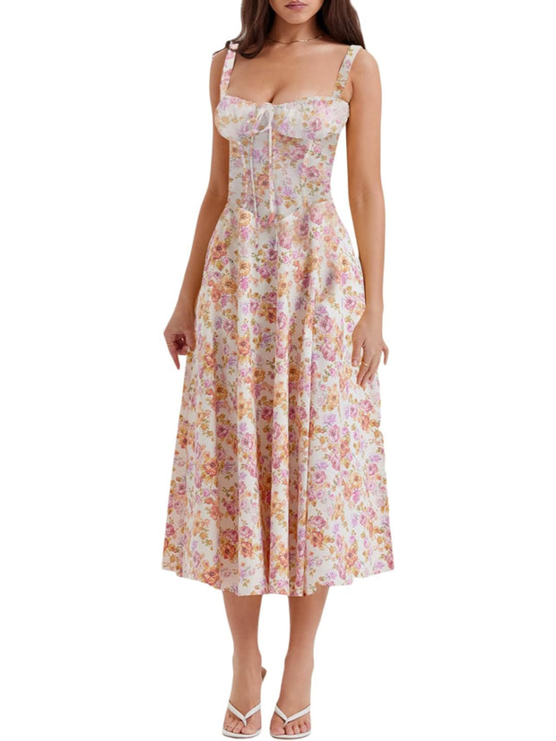 Rosalee Pink Meadow Print Cotton Bustier Sundress