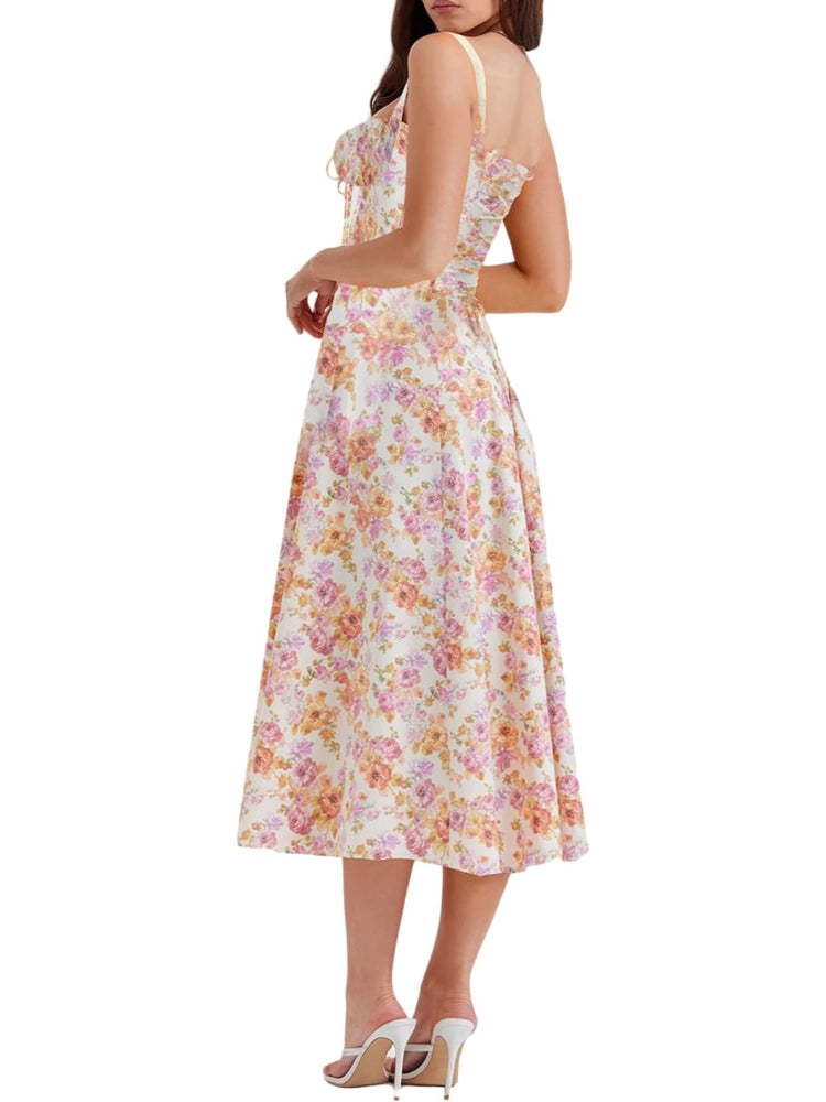 Rosalee Pink Meadow Print Cotton Bustier Sundress