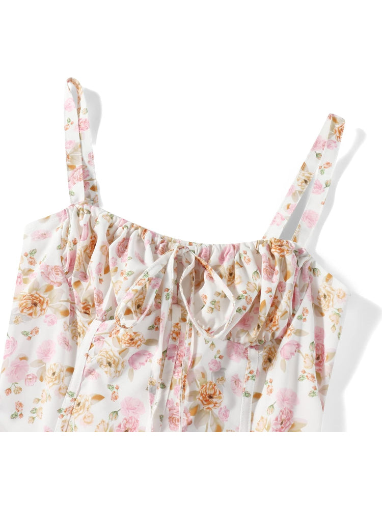 Rosalee Pink Meadow Print Cotton Bustier Sundress