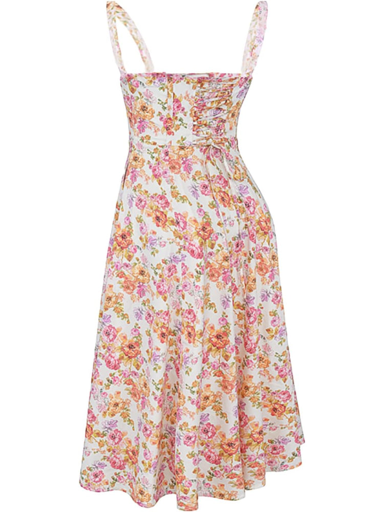 Rosalee Pink Meadow Print Cotton Bustier Sundress