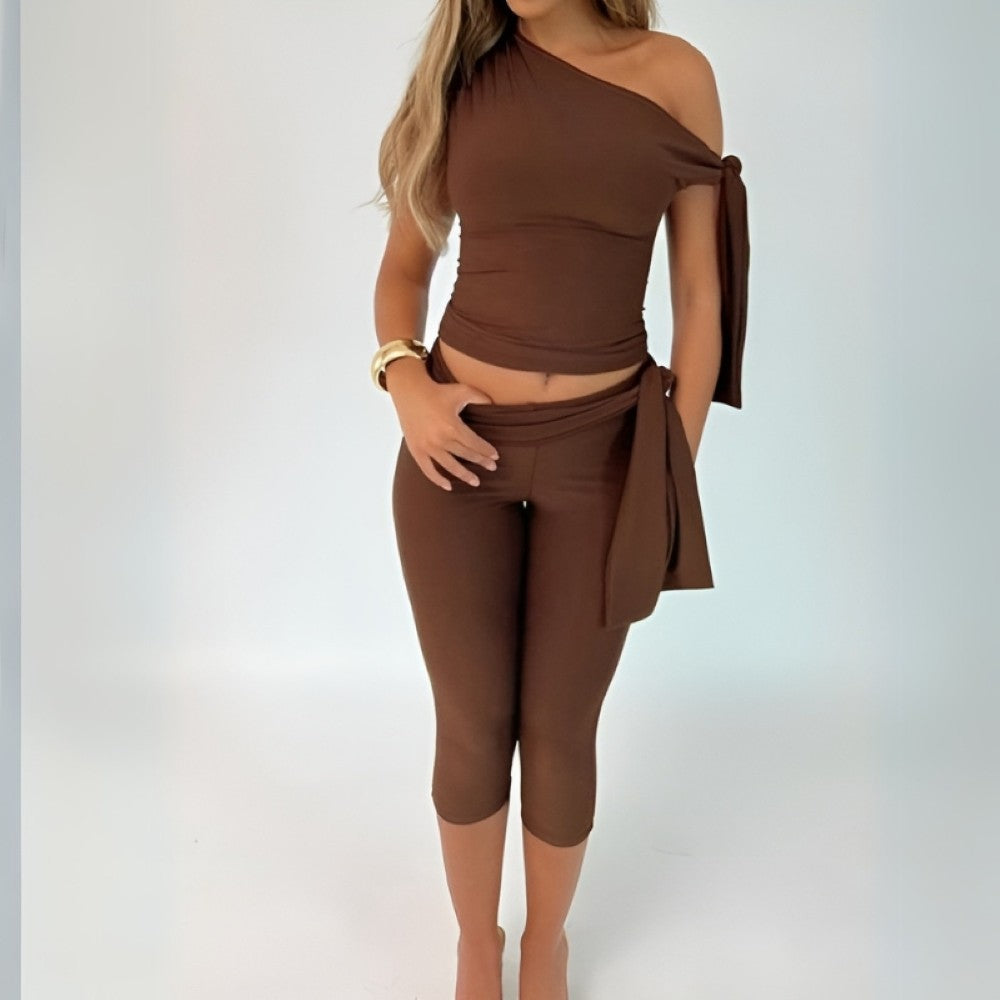 Sleeveless Asymmetrical Top And Cropped Pants Set