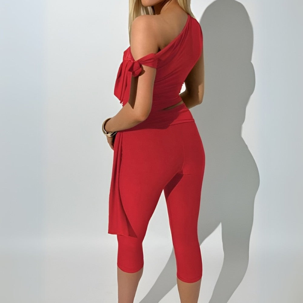 Sleeveless Asymmetrical Top And Cropped Pants Set