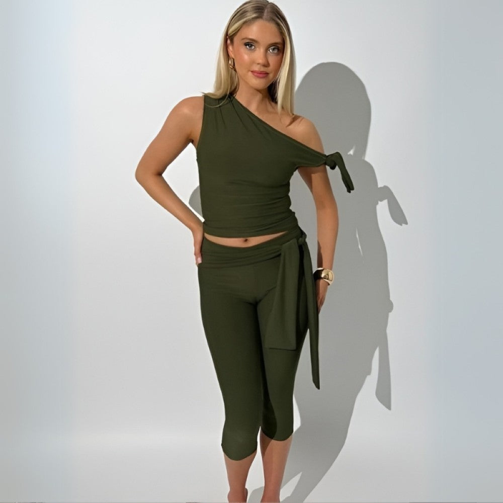 Sleeveless Asymmetrical Top And Cropped Pants Set