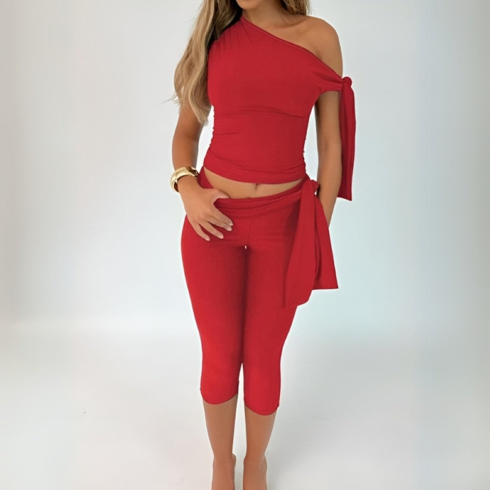 Sleeveless Asymmetrical Top And Cropped Pants Set