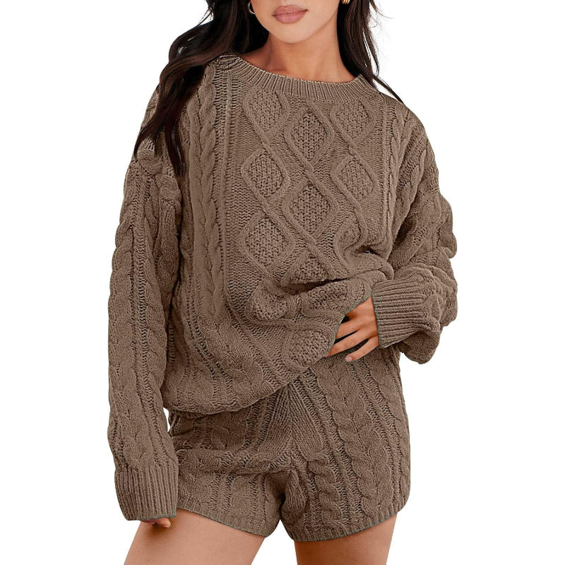 Textured Knit Two Piece Sweater And Shorts Set