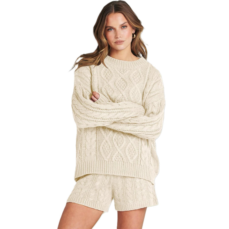 Textured Knit Two Piece Sweater And Shorts Set