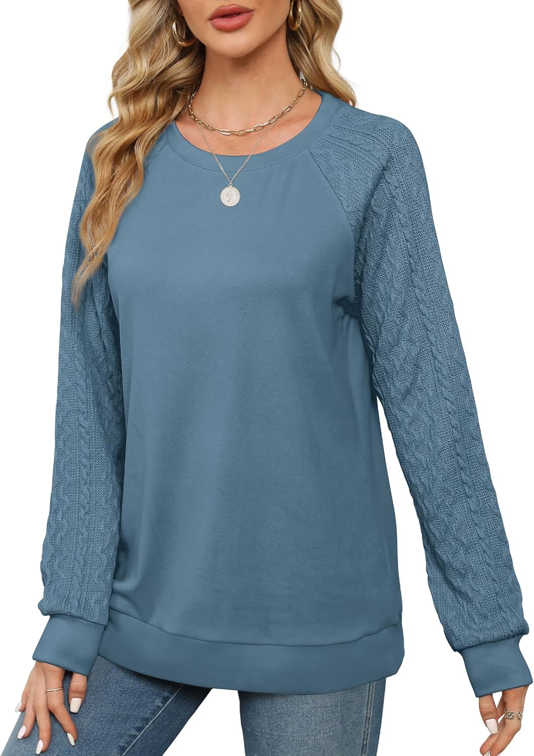 Women Crewneck Cable Knit Sweatshirt