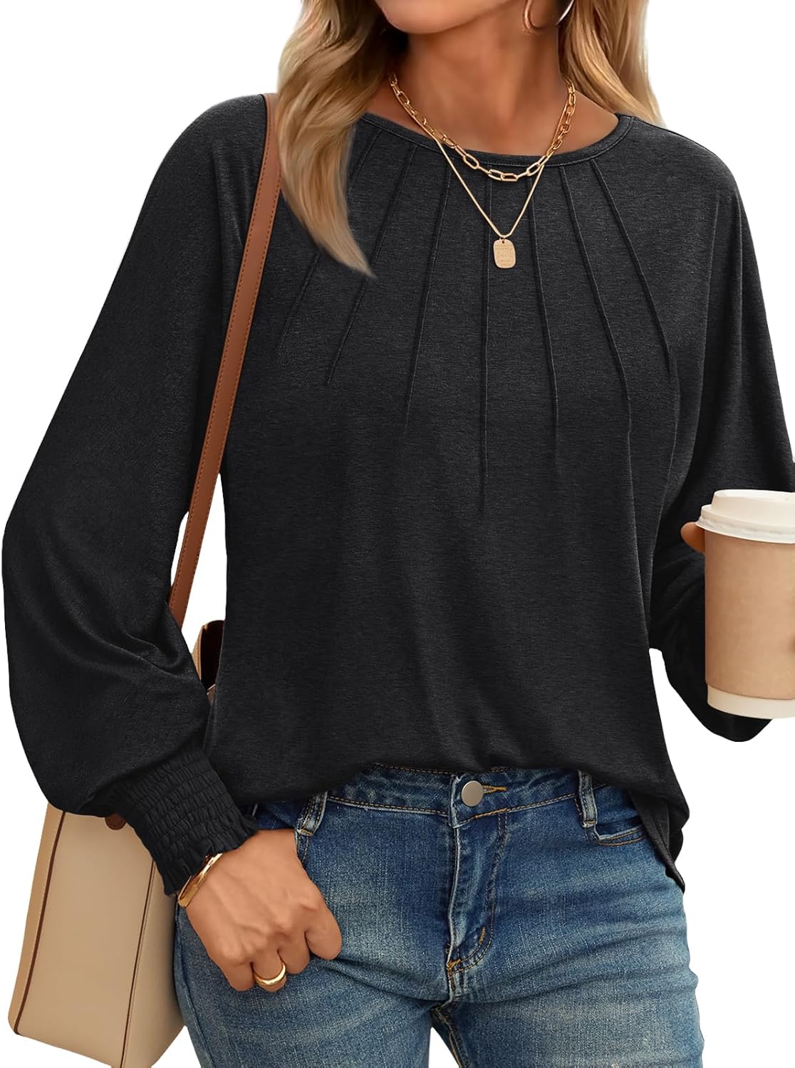 Women Pleated Long Sleeve Fall Shirt