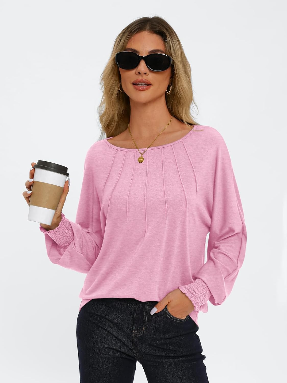 Women Pleated Long Sleeve Fall Shirt