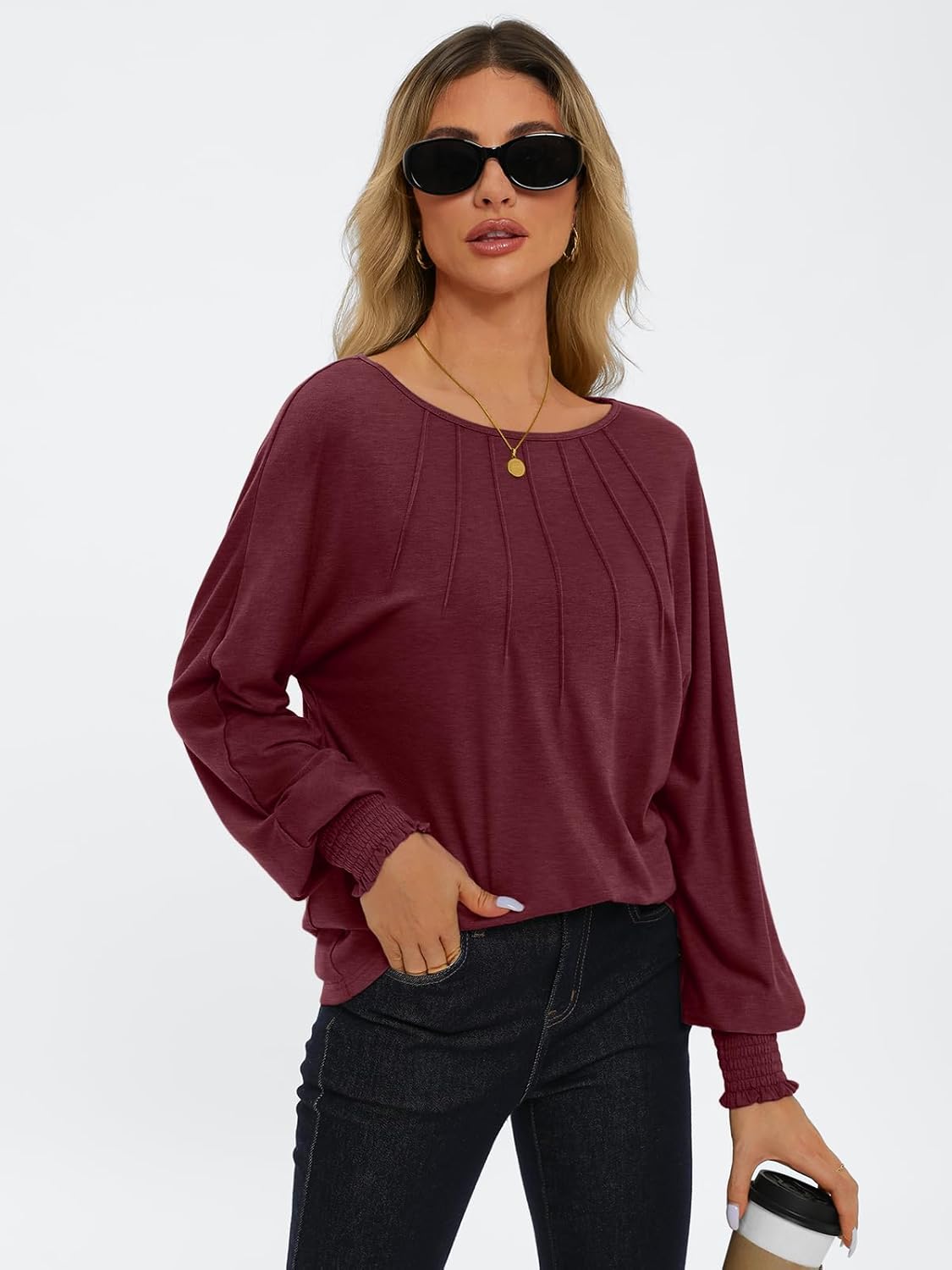 Women Pleated Long Sleeve Fall Shirt