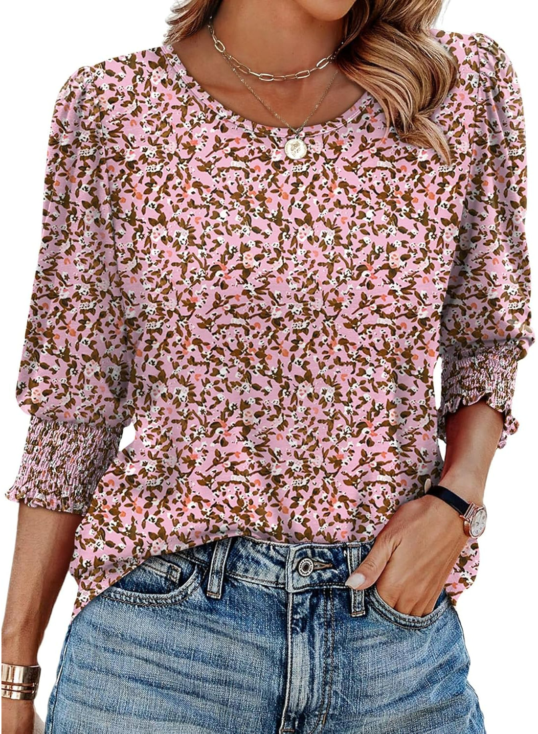 Blouses Women Dressy Casual With 3 By 4 Sleeve Printed Top