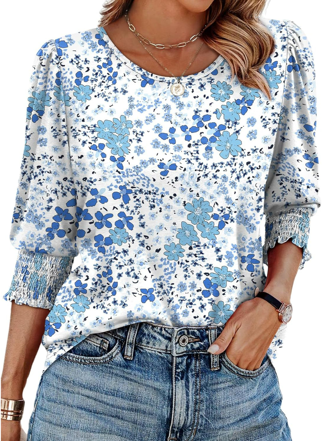 Blouses Women Dressy Casual With 3 By 4 Sleeve Printed Top