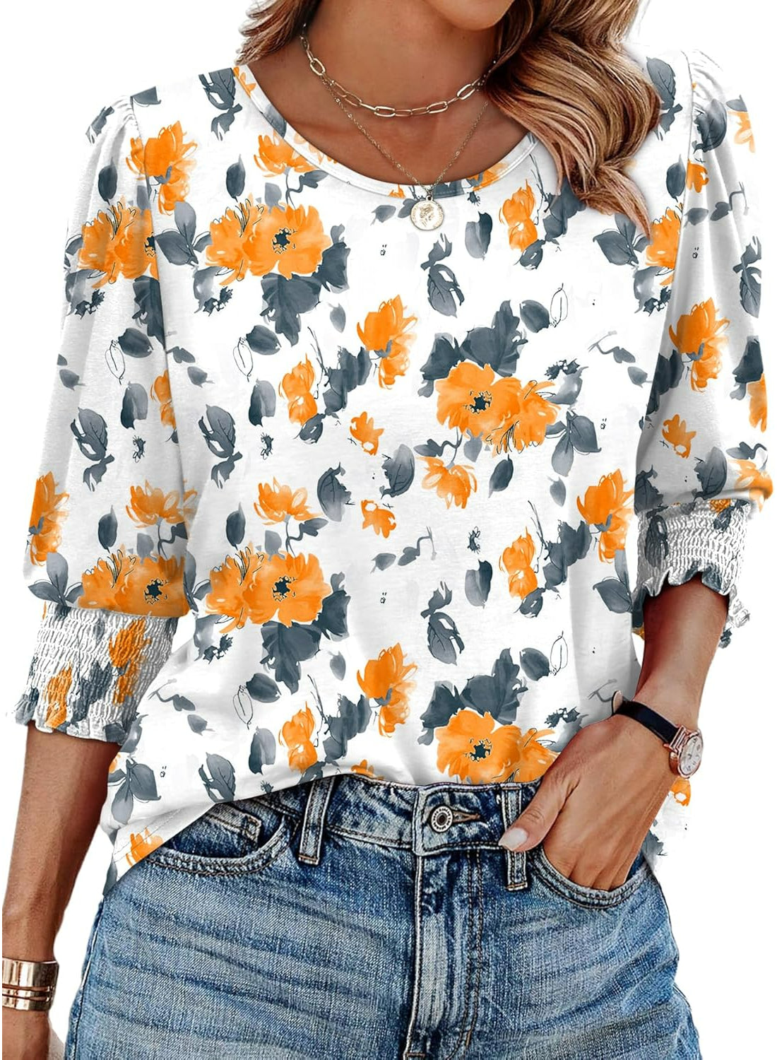 Blouses Women Dressy Casual With 3 By 4 Sleeve Printed Top