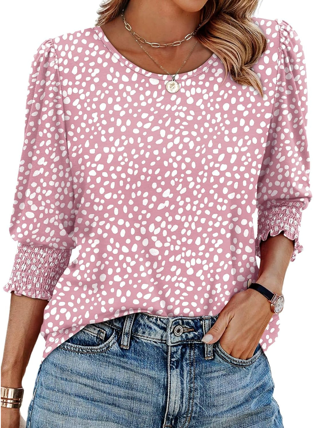 Blouses Women Dressy Casual With 3 By 4 Sleeve Printed Top