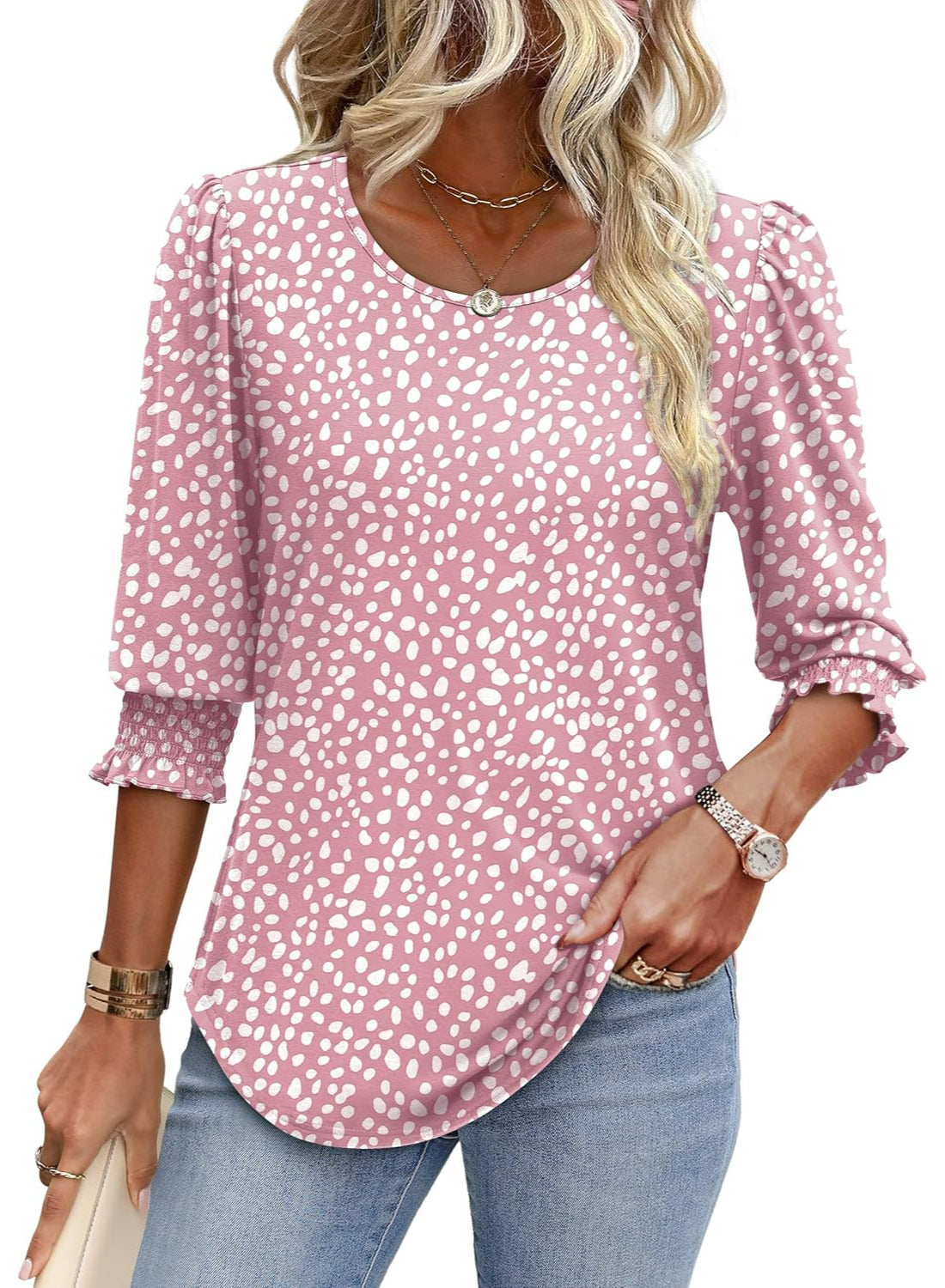 Blouses Women Dressy Casual With 3 By 4 Sleeve Printed Top