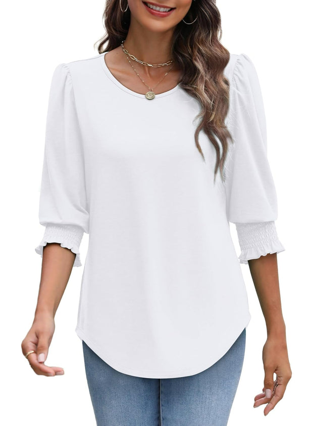 Blouses Women With 3 By 4 Sleeve Smocked Cuff Tops