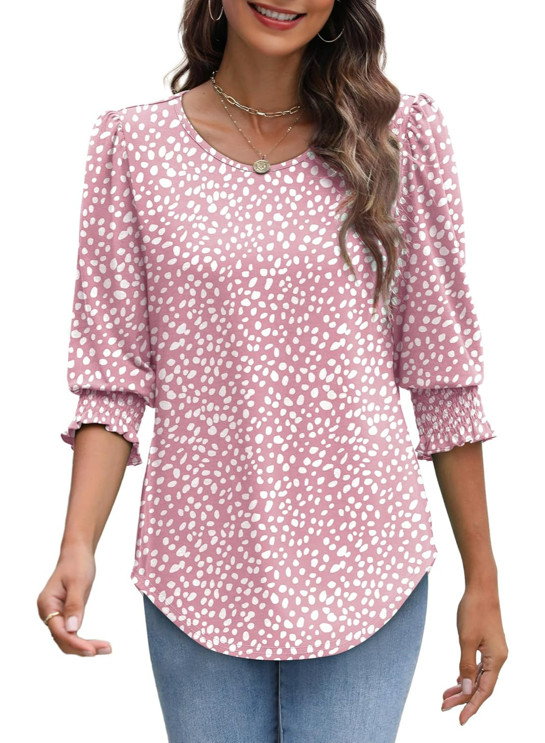 Blouses Women Dressy Casual With 3 By 4 Sleeve Printed Top