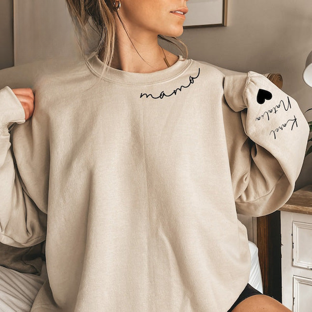 Custom Mama Sweatshirt With Kids Names Sleeve
