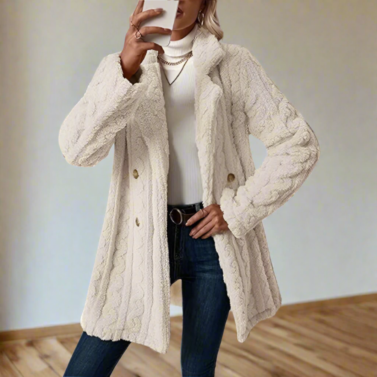 Button Up Textured Long Jacket