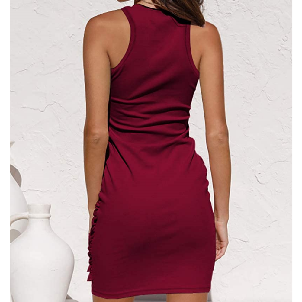 Side Knot Sleeves Less Bodycon Midi Dress