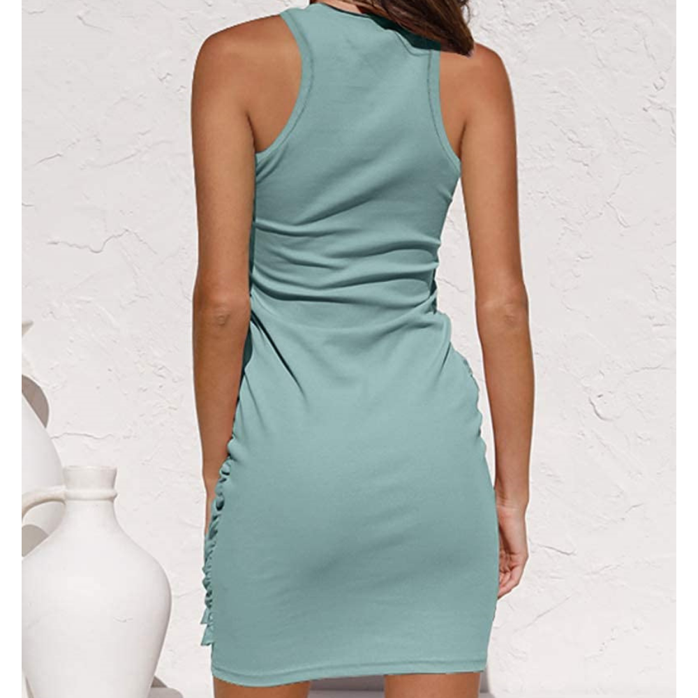 Side Knot Sleeves Less Bodycon Midi Dress
