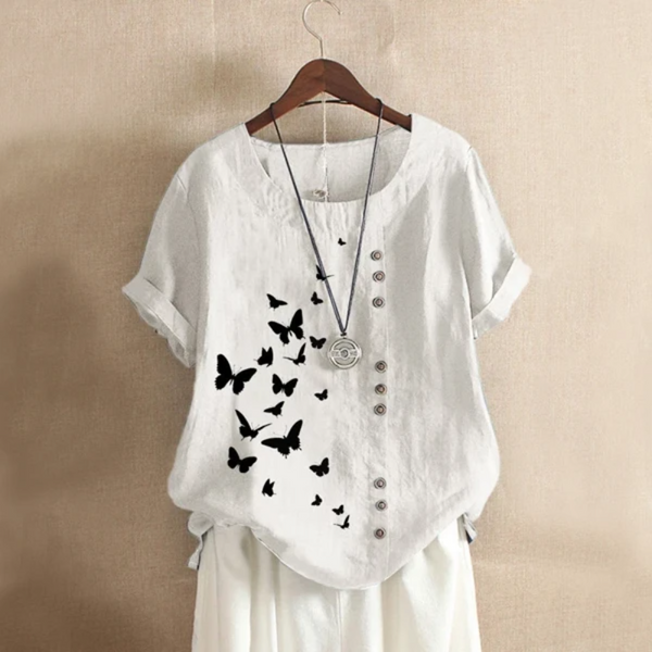 Butterflies Print Button Summer Blouse – My Comfy Blouse