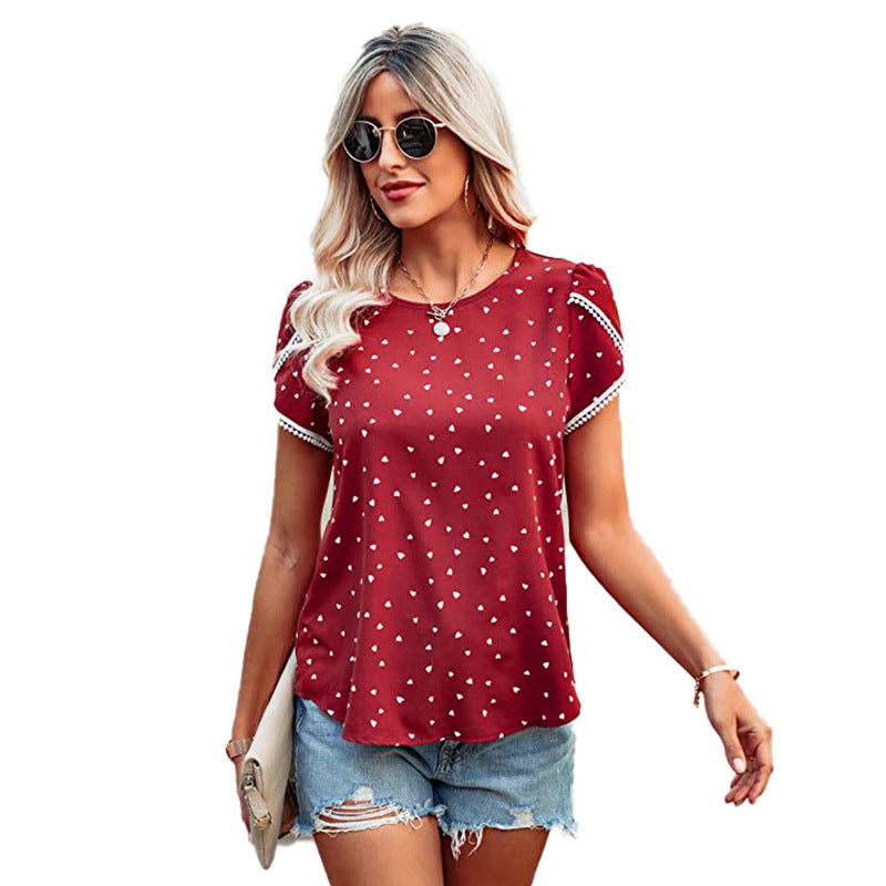 Causal Tulip Laced Short Sleeves Blouse