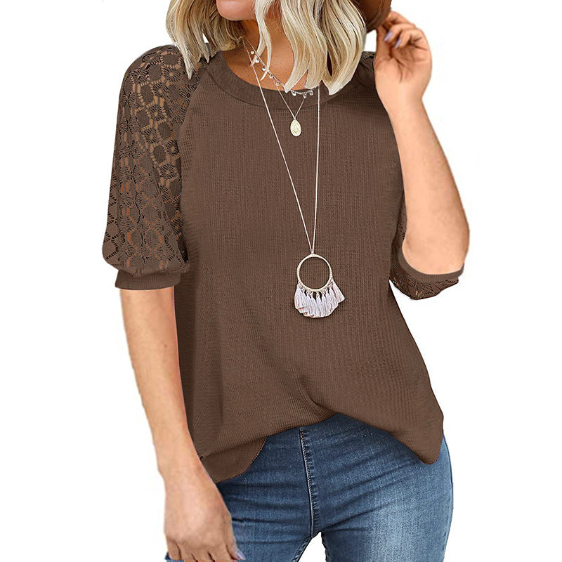Casual Lace Raglan Sleeves Blouse