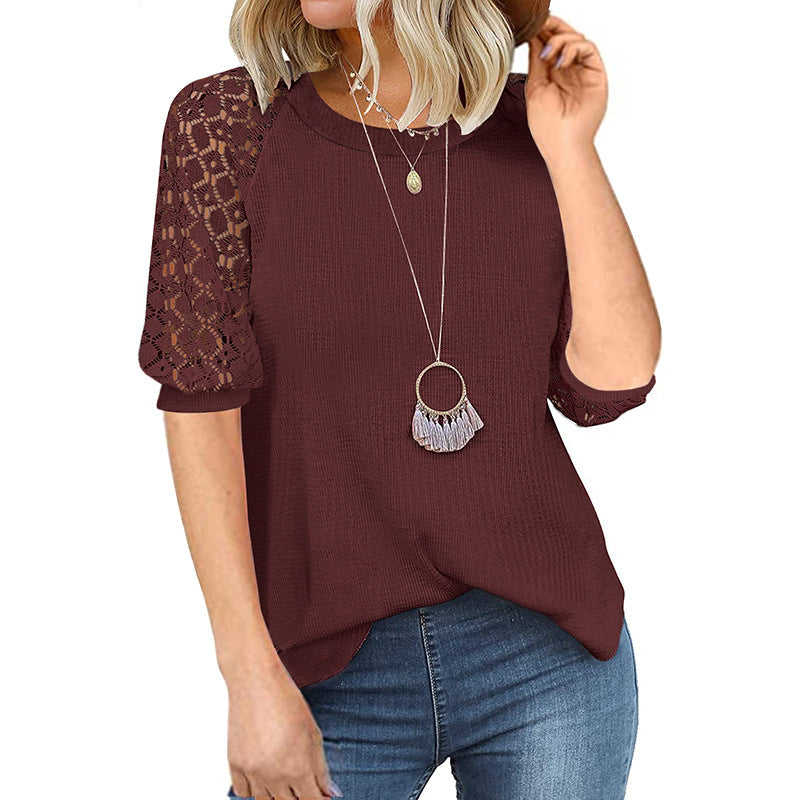 Casual Lace Raglan Sleeves Blouse