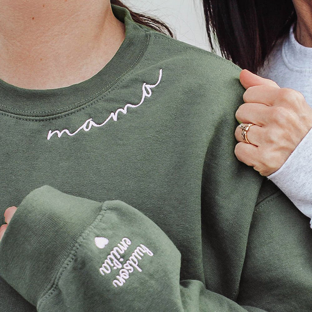 Custom Mama Sweatshirt With Kids Names Sleeve