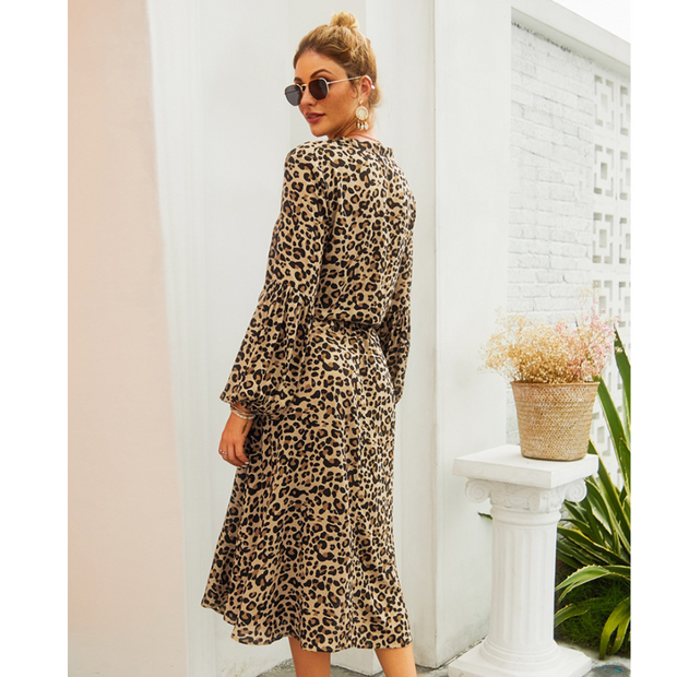 Women’s Midi Leopard Long Sleeves Dress